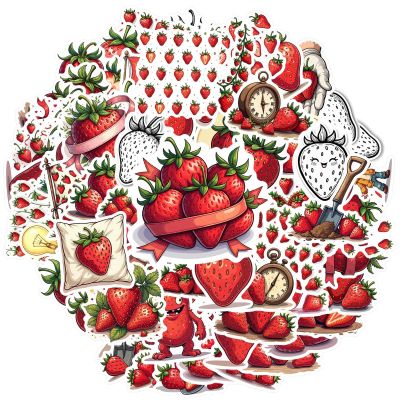 100Pcs Cartoon Strawberry Stickers, Waterproof Strawberry Sticker for Water Bottle Laptop Phone Cases Planner Skateboard Luggage Helmet Party Favor Decor, Ideal for Adults Teens Teacher Rewards C2B3E