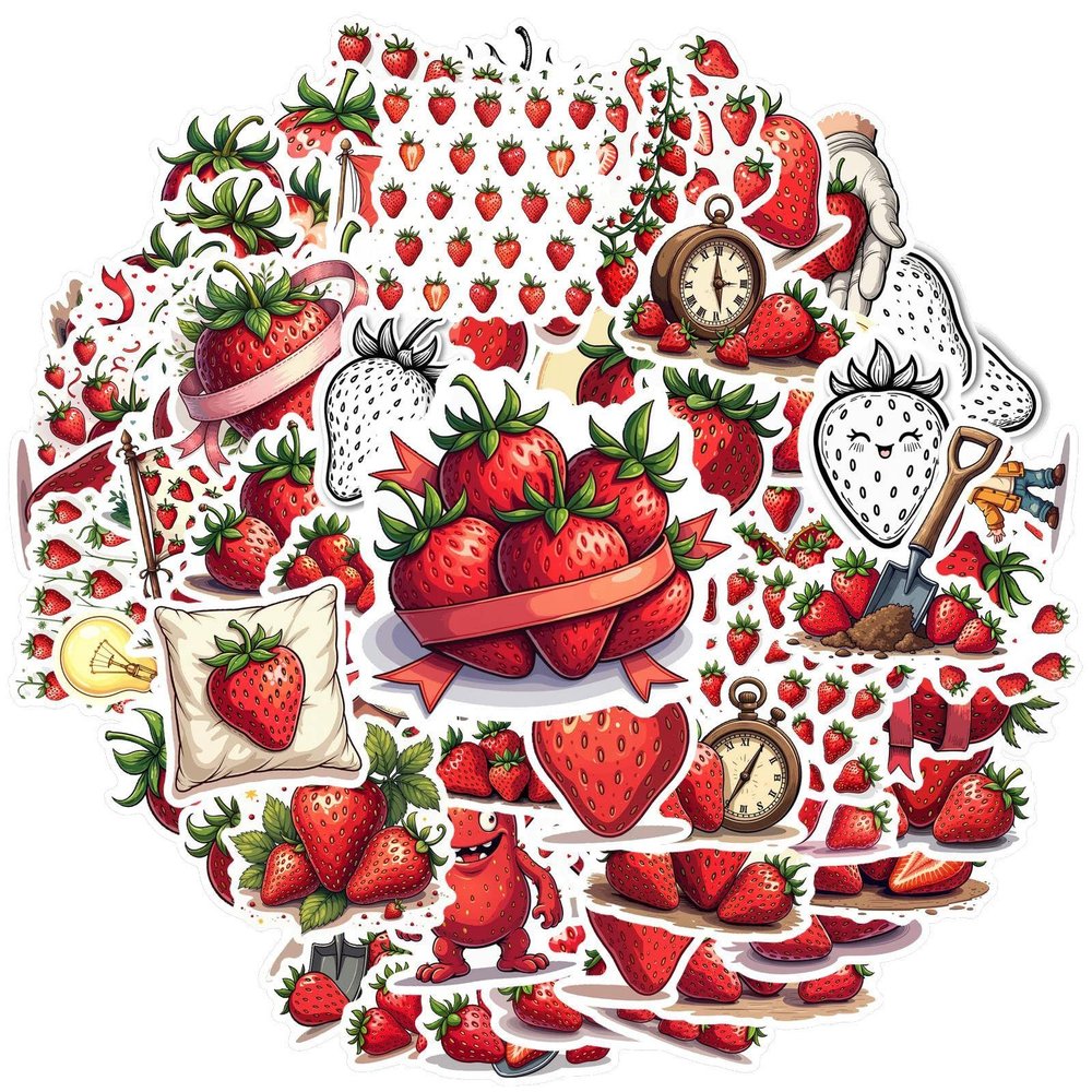 100Pcs Cartoon Strawberry Stickers, Waterproof Strawberry Sticker for Water Bottle Laptop Phone Cases Planner Skateboard Luggage Helmet Party Favor Decor, Ideal for Adults Teens Teacher Rewards C2B3E
