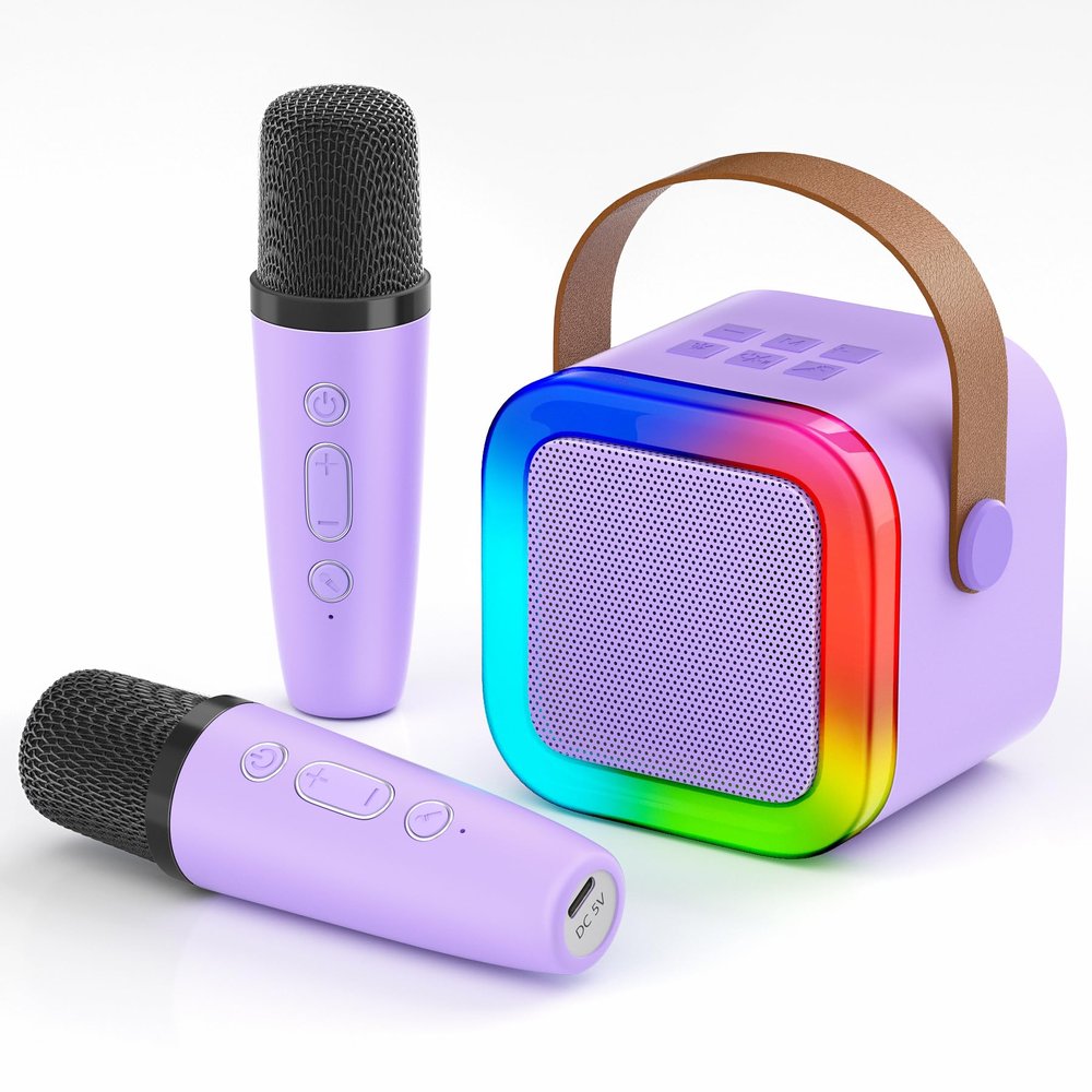 Mini Karaoke Machine for Kids,Portable Bluetooth Speaker with 2 Wireless Microphones,Toddler Music Player Toys,Easter Birthday Gifts for 3,4,5,6,7,8,9,10,11,12+Years Old Girls Boys(Purple)