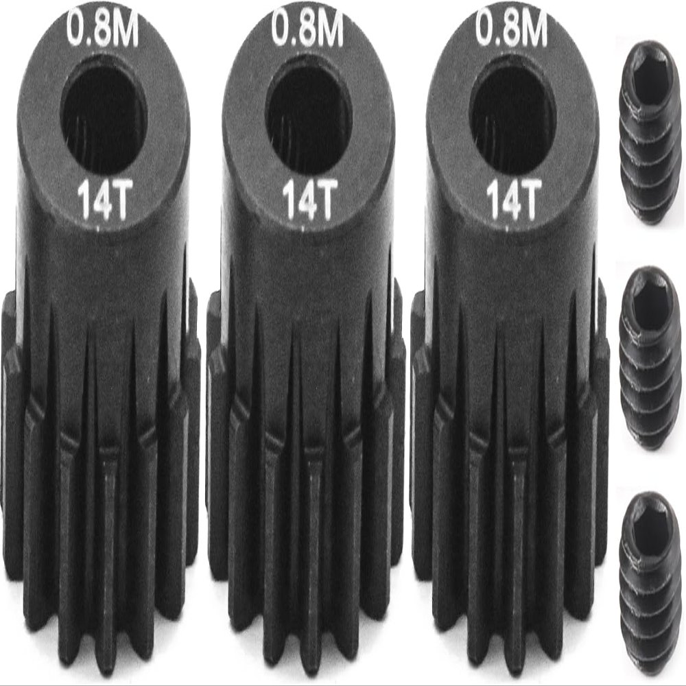 3-Pack Steel Metal 0.8M 5mm Pinion Motor Gear Sets 14T Compatible with HPI Kyosho Losi Axial Tamiya 1/8 1/10 RC Car Monster Truck Buggy, 0.8 Module Gear for Traxxsa Arrma