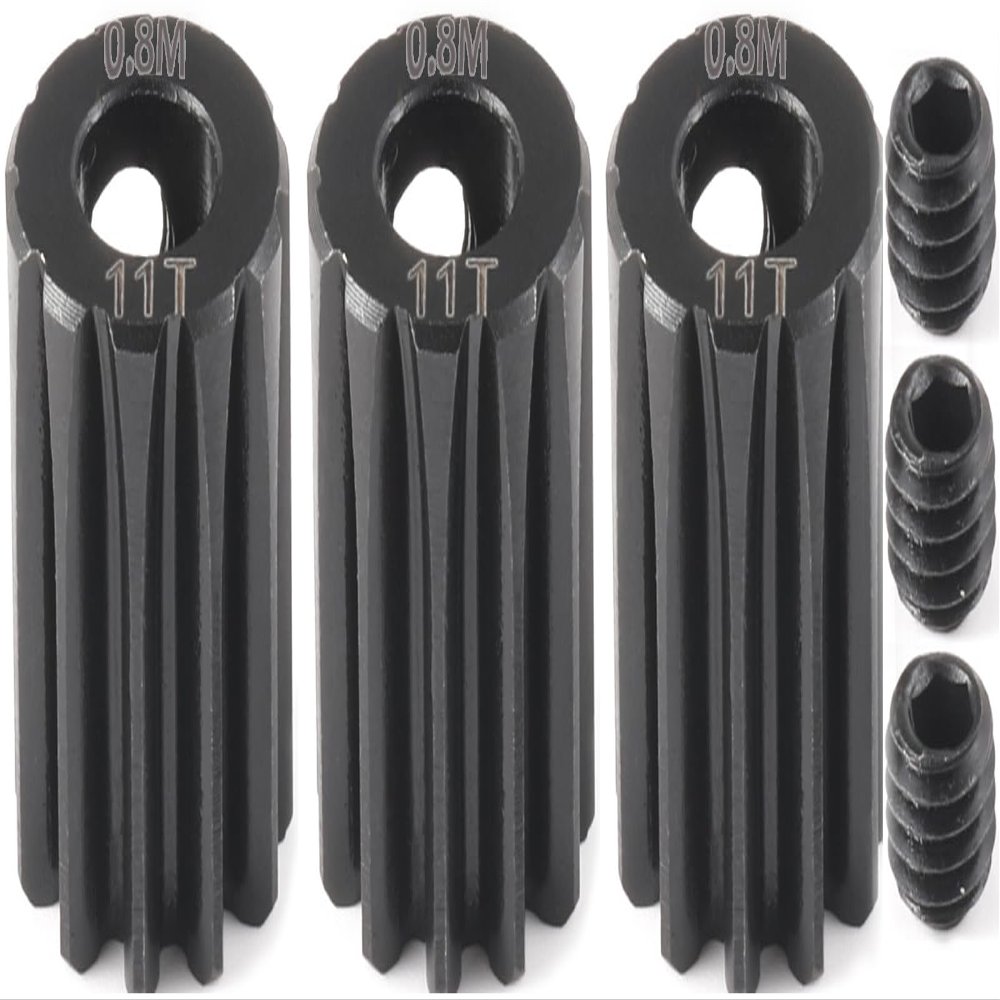 3-Pack Steel Metal 0.8M 5mm Pinion Motor Gear Sets 11T Compatible with HPI Kyosho Losi Axial Tamiya 1/8 1/10 RC Car Monster Truck Buggy, 0.8 Module Gear for Traxxsa Arrma