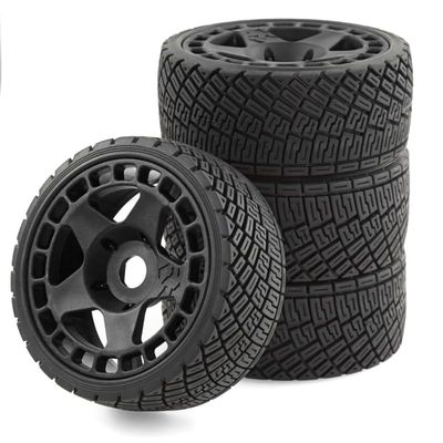 100mm 1/8 RC On-Road Soft Sticky Tyres Crawler tire and Hard Plastic wheels High grip set 17mm Hex For 1/7 1/8 HPI VRX WR8 HSP Kyosho ARRMA Redcat Losi KM C3 Pegasus CNE W197 (Black)
