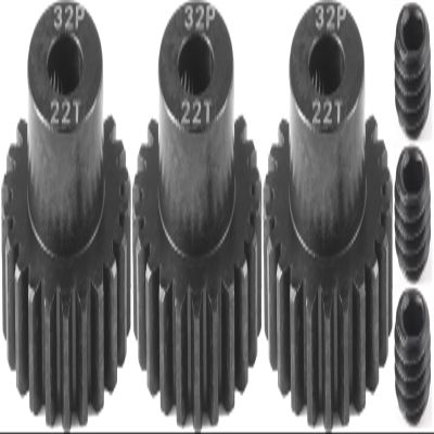32P 22T RC Car Gear Set | 45# Steel Black Oxide | 5mm Bore +0.03mm | Precision Engineered Motor Pinion Gear Compatible with Traxxas/ARRMA/HPI/Kyosho (3-Pack with M4 Set Screws)