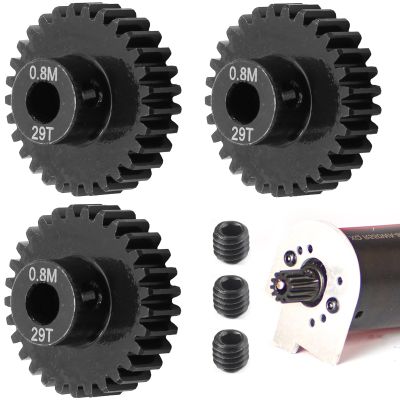 3-Pack Steel Metal 0.8M 5mm Pinion Motor Gear Sets 29T Compatible with HPI Kyosho Losi Axial Tamiya 1/8 1/10 RC Car Monster Truck Buggy, 0.8 Module Gear for Traxxsa Arrma