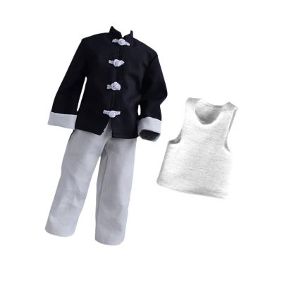 3Pcs 1/12 Scale Coat and Pants Vest Costume, Handmade Doll Clothes for 6 inch Action Figures Dress up Accs, Black White Set