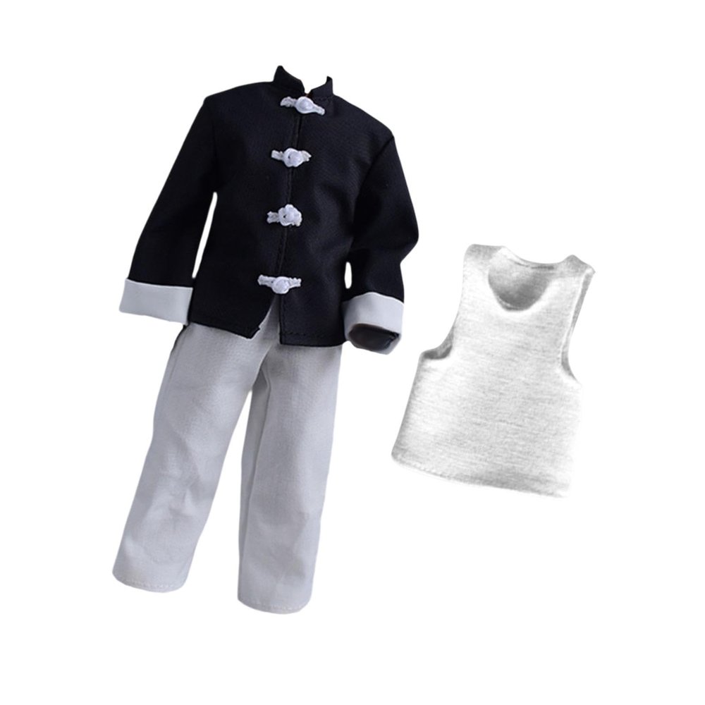3Pcs 1/12 Scale Coat and Pants Vest Costume, Handmade Doll Clothes for 6 inch Action Figures Dress up Accs, Black White Set