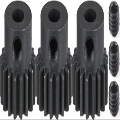 32P 17T RC Car Gear Set | 45# Steel Black Oxide | 5mm Bore +0.03mm | Precision Engineered Motor Pinion Gear Compatible with Traxxas/ARRMA/HPI/Kyosho (3-Pack with M4 Set Screws)