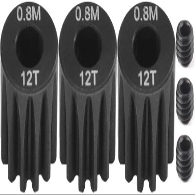 3-Pack Steel Metal 0.8M 5mm Pinion Motor Gear Sets 12T Compatible with HPI Kyosho Losi Axial Tamiya 1/8 1/10 RC Car Monster Truck Buggy, 0.8 Module Gear for Traxxsa Arrma