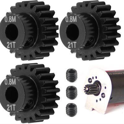 3-Pack Steel Metal 0.8M 5mm Pinion Motor Gear Sets 21T Compatible with HPI Kyosho Losi Axial Tamiya 1/8 1/10 RC Car Monster Truck Buggy, 0.8 Module Gear for Traxxsa Arrma