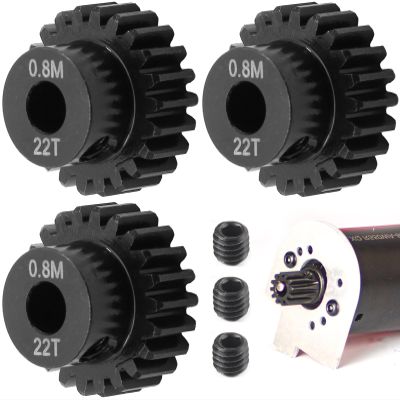 3-Pack Steel Metal 0.8M 5mm Pinion Motor Gear Sets 22T Compatible with HPI Kyosho Losi Axial Tamiya 1/8 1/10 RC Car Monster Truck Buggy, 0.8 Module Gear for Traxxsa Arrma