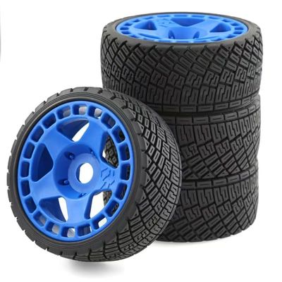 100mm 1/8 RC On-Road Soft Sticky Tyres Crawler tire and Hard Plastic wheels High grip set 17mm Hex For 1/7 1/8 HPI VRX WR8 HSP Kyosho ARRMA Redcat Losi KM C3 Pegasus CNE W197 (Blue)