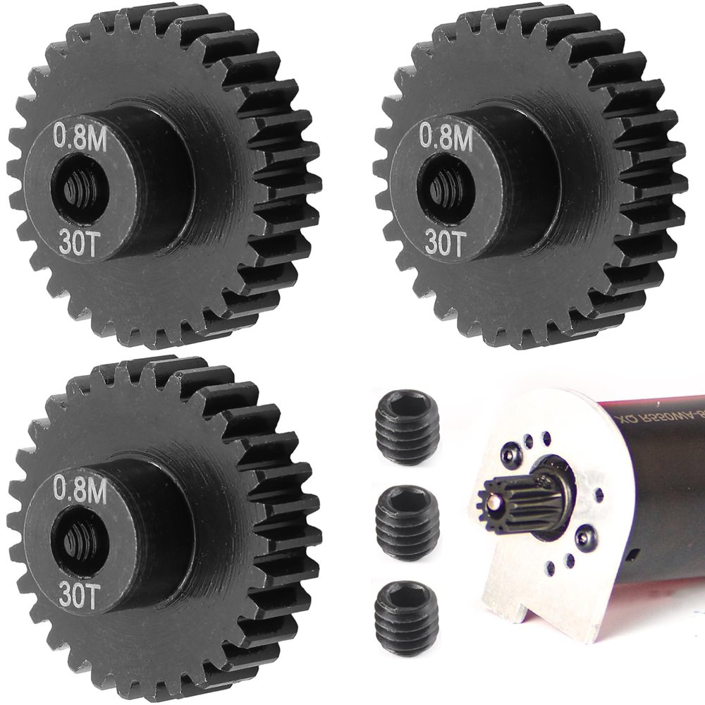 3-Pack Steel Metal 0.8M 5mm Pinion Motor Gear Sets 30T Compatible with HPI Kyosho Losi Axial Tamiya 1/8 1/10 RC Car Monster Truck Buggy, 0.8 Module Gear for Traxxsa Arrma