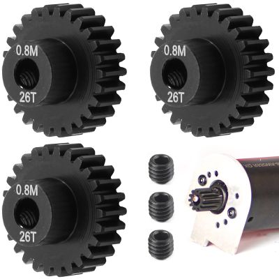 3-Pack Steel Metal 0.8M 5mm Pinion Motor Gear Sets 26T Compatible with HPI Kyosho Losi Axial Tamiya 1/8 1/10 RC Car Monster Truck Buggy, 0.8 Module Gear for Traxxsa Arrma