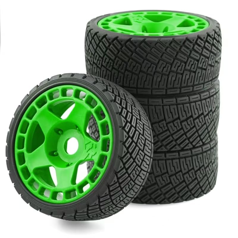 100mm 1/8 RC On-Road Soft Sticky Tyres Crawler tire and Hard Plastic wheels High grip set 17mm Hex For 1/7 1/8 HPI VRX WR8 HSP Kyosho ARRMA Redcat Losi KM C3 Pegasus CNE W197 (Green)