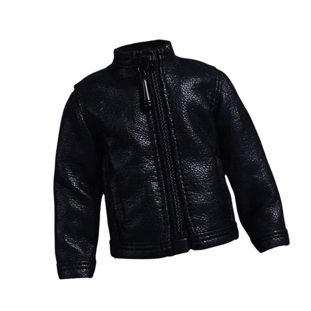 1:12 PU Leather Jacket, Handmade Doll Clothes for 6in Doll Model Dress up Accs, Black