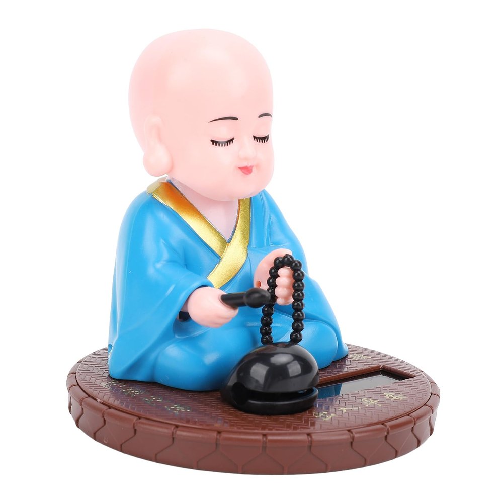 Solar Power Little Monk Figurine, Solar Powered Dancing Toys Chinese Little Monk Figurine Statue Monk Nodding Swing with Solar Energy Sensing for Car Dashboard Ornament Home