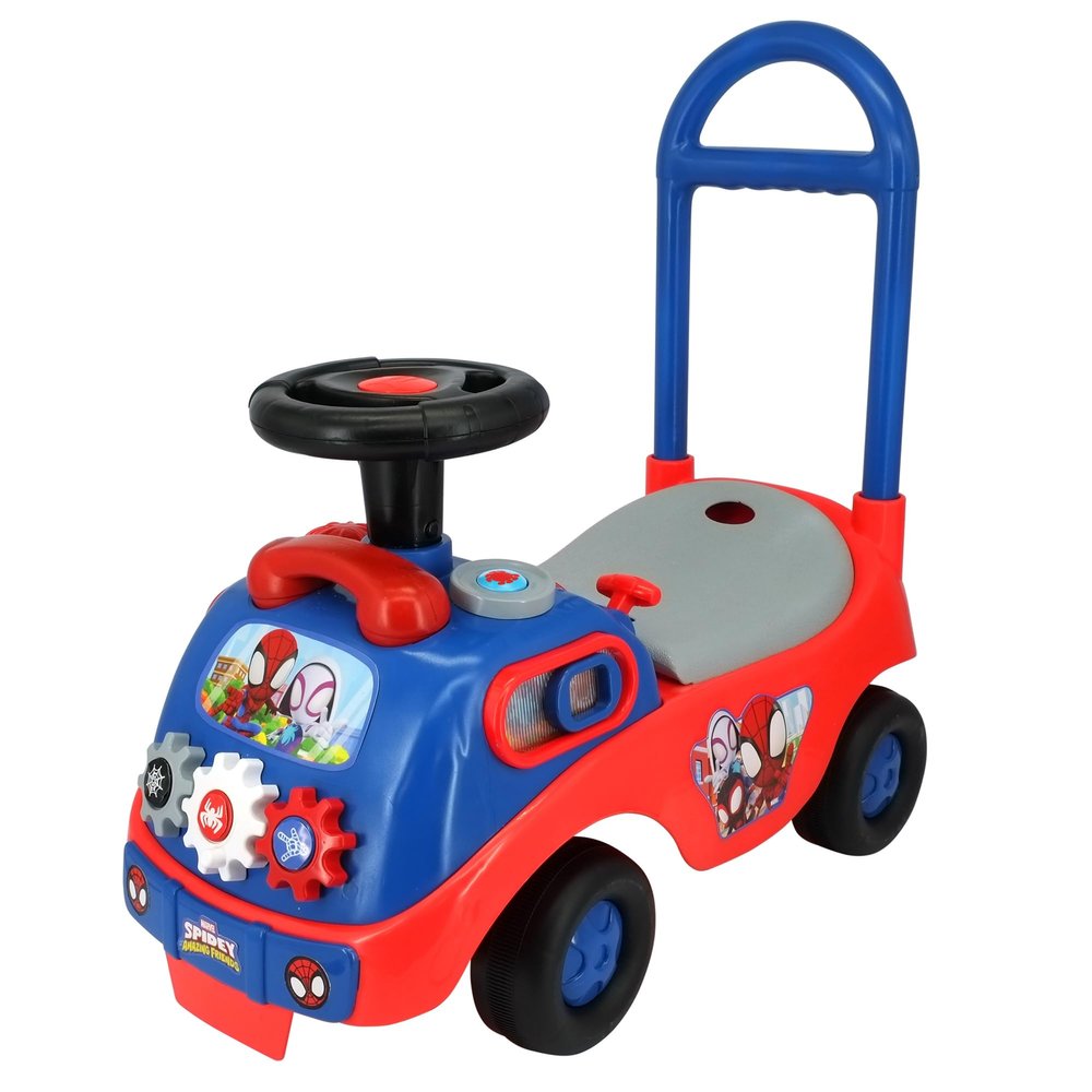 Kiddieland My First Activity Ride-On Spidey, Toddler Foot-to-Floor Car with Lights & Sounds, Interactive Dashboard, Steering Wheel, Under-Seat Storage, Ages 12-36 Months