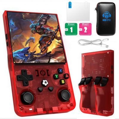 R36Max Handheld Game Console - Preloaded 21000+ Classic Games, for Gamer Dads Video Game Console (128Gb Translucent Red)