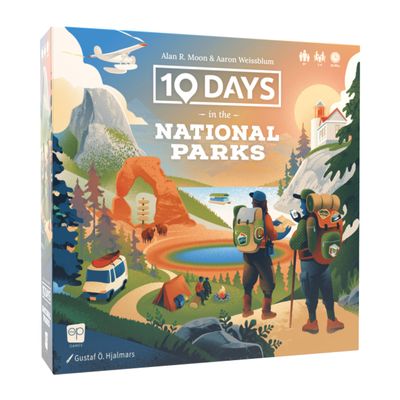 10 Days in The National Parks Board Game - Hike, Boat, Fly, or Drive to Scenic American Landmarks. Easy-to-Learn Card Drafting & Hand Management Game, Ages 8+, 24 Players, Made by The Op Games