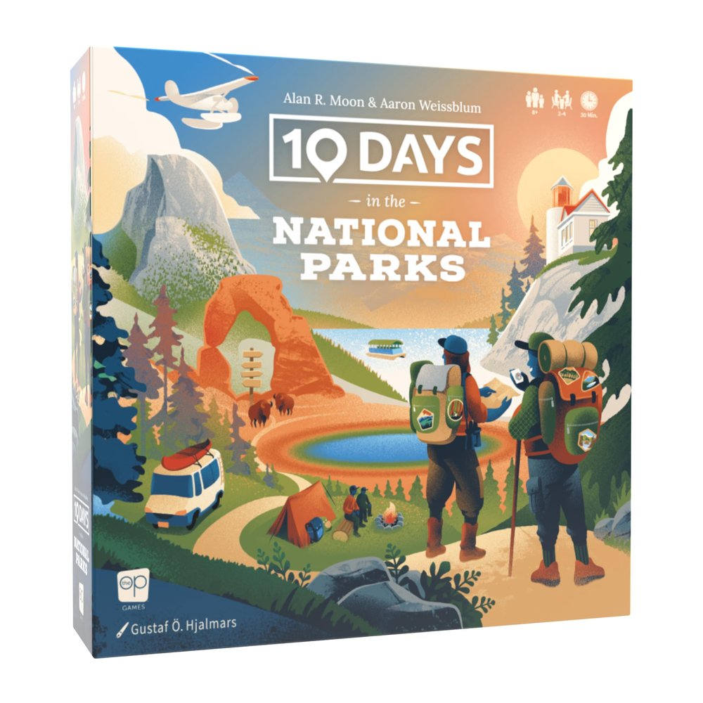10 Days in The National Parks Board Game - Hike, Boat, Fly, or Drive to Scenic American Landmarks. Easy-to-Learn Card Drafting & Hand Management Game, Ages 8+, 24 Players, Made by The Op Games