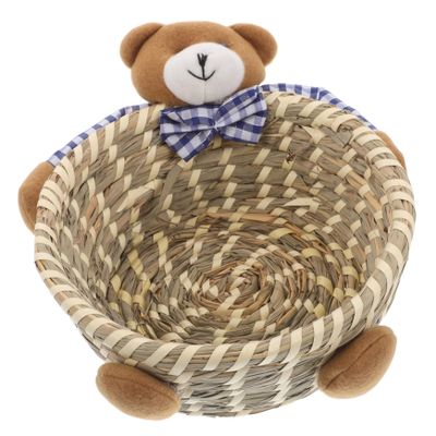 STOBAZA Bear Shaped Woven Straw Storage Basket for Toys Laundry and Home Decor Cute Cartoon Design Material for Boys and Girls Rooms and Nursery