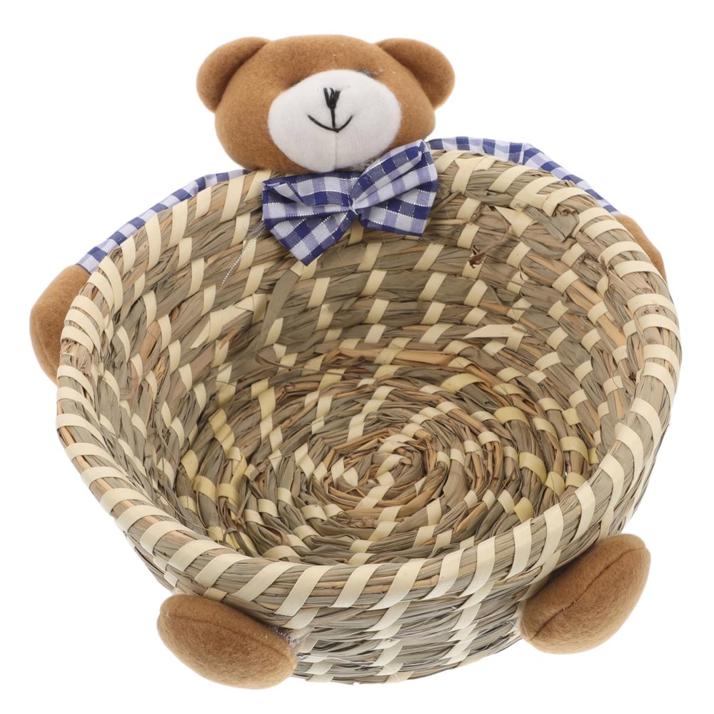STOBAZA Bear Shaped Woven Straw Storage Basket for Toys Laundry and Home Decor Cute Cartoon Design Material for Boys and Girls Rooms and Nursery