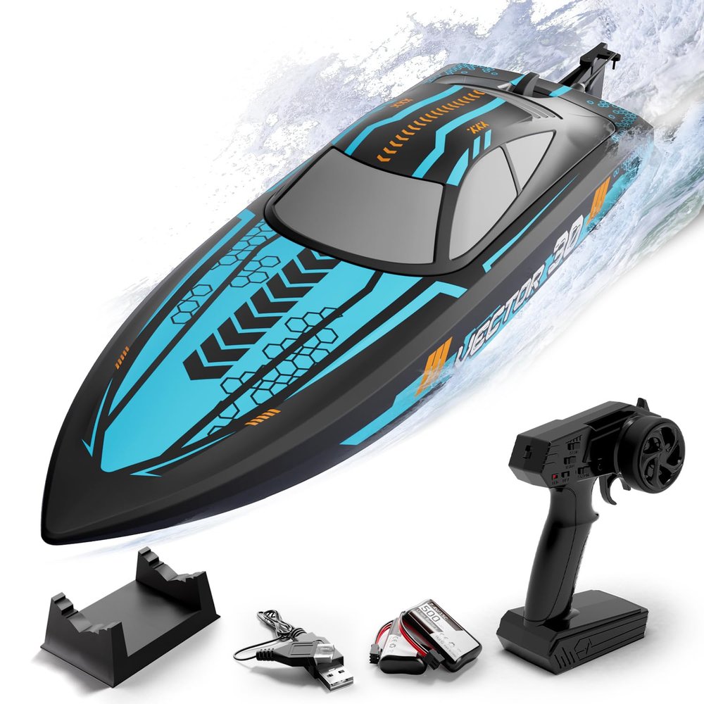 volantexrc RC Remote Control Boat for Pool2.4Ghz Control RC Boats for Adults, Lake Electric Boat with Water Cooling System 2Rechargeable Batteries (Blue)