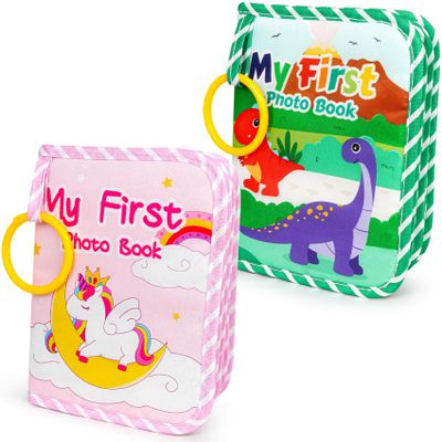 2PCS Baby Photo Album First Family Memory Book for Newborns,Baby Soft Cloth Album with Safety Mirror,Holds 4x6 Pictures for Babies Toddler & Kids,Perfect Gifts for Baby Shower Newborns Family Photos