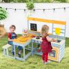 GLACER 2-in-1 Mud Kitchen, Fir Wood Kids Play Kitchen with Bench, Tea Party Set Toy, Blackboard, Cooking Accessories, Outdoor Kitchen Playset for Girls & Boys 3+ view 2