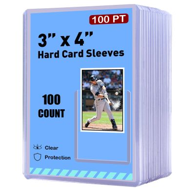 100ct 3"x4" Hard Card Sleeves - 100pt Hard Plastic Trading Card Protector, Rigid Card Sleeve, Clear Open-Top Card Sleeve Fits Thick Cards Such as Baseball, Soccer, Basketball, Hockey, Game Cards