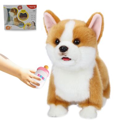 CU-MATE Electronic Walking Dog Toy, Interactive Plush Corgi Puppy, Realistic Interactive Pet Toy Dog, Walking, Barking, Wagging Tail & Talking, Present Gifts for 3+ Year
