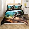 jejeloiu Kids Dirt Bike Bedding Set Extreme Sports Duvet Cover Toddler Size for Boys Racing Motocross Rider Comforter Cover Set Motorcycle Green Blue with 1 Pillow Case,No Comforter view 2