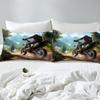 jejeloiu Kids Dirt Bike Bedding Set Extreme Sports Duvet Cover Toddler Size for Boys Racing Motocross Rider Comforter Cover Set Motorcycle Green Blue with 1 Pillow Case,No Comforter view 4