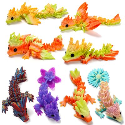 GHIAKQYT 8PCS 3D Printed Dragon Toys,Articulated Dragon,3D Fidget Toy,Flexible Desk Pets,3-D Printed Animals Toys Gift for Kids Adult Home Office Decor