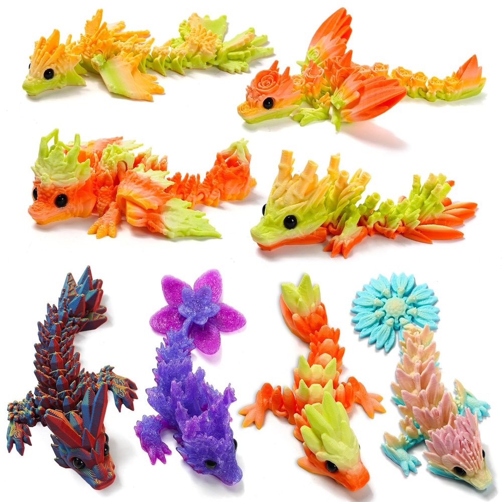 GHIAKQYT 8PCS 3D Printed Dragon Toys,Articulated Dragon,3D Fidget Toy,Flexible Desk Pets,3-D Printed Animals Toys Gift for Kids Adult Home Office Decor
