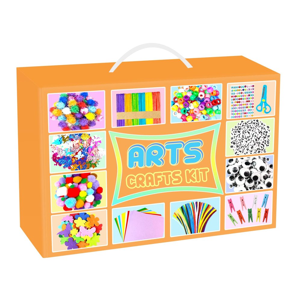 2000 PCS Arts and Crafts Supplies for Kids All-in-1 Craft Kit with Pipe Cleaners Craft Box Set DIY Crafting Supply School Supplies Toys Gifts for Girls Boys Ages 4-6, 6-8, 8-12, Orange