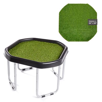 MEKA Small (28"x28") Tuff Tray Black with Artificial Grass Insert Play Mat Bundle, Sensory Tray Plus Stand Set, Sand and Water Table for Toddlers, Outdoor Kids Table and Sensory Table