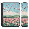 2 Pack Seatbelt Covers Seat Belt Cover Pad for Adults Boys Girls Car Seat Strap Covers Pads Cushion Universal Shoulder Strap Pad Protector for Backpack 6.5Inch Spring Cute Tulips Herringbone Birds view 1