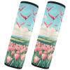 2 Pack Seatbelt Covers Seat Belt Cover Pad for Adults Boys Girls Car Seat Strap Covers Pads Cushion Universal Shoulder Strap Pad Protector for Backpack 6.5Inch Spring Cute Tulips Herringbone Birds view 2