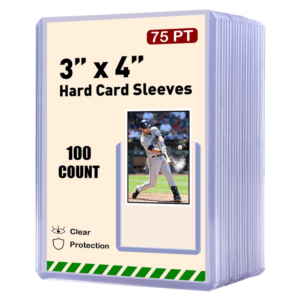100ct 3"x4" Hard Card Sleeves - 75pt Hard Plastic Trading Card Protector, Rigid Clear Open-Top Card Sleeve, Fits Standard Trading, Baseball, Game Collectible Cards
