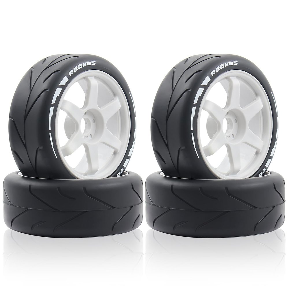 102mm 1/8 RC On-Road tire and Hard nylon Plastic wheels Ultra abrasion resistant set 17mm Hex For 1/7 1/8 HPI VRX WR8 HSP Hobao Kyosho ARRMA Redcat Losi KM C3 CNE W10 (White)