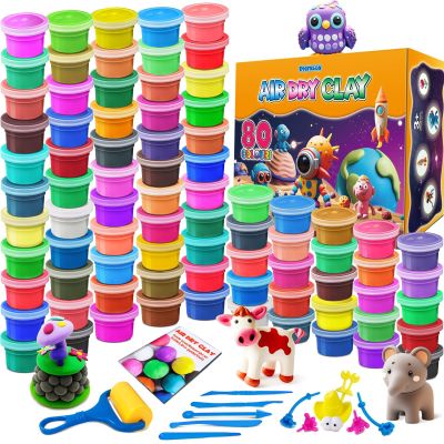 ESSENSON Air Dry Clay - 80 Colors Modeling Magic Clay, Best Gift for Boys & Girls Age 3-12 Year Old, DIY Molding Kids, with Sculpting Tools, Decoration Accessories, Kids Art Crafts