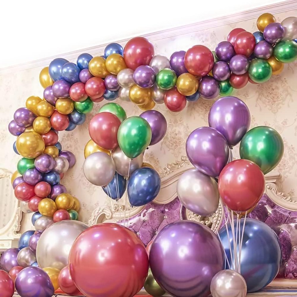 100pcs Pack, Free Balloon Knotter, Premium Metallic Latex Balloons - Perfect for Birthday, Wedding, Party Decor, and Events - Shiny, Durable, Photography check-in background. (Metallic Purple 100pcs)