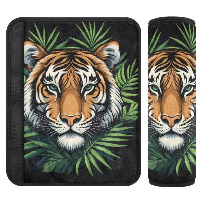 2 Pack Seatbelt Covers Seat Belt Cover Pad for Adults Boys Girls Car Seat Strap Covers Pads Cushion Universal Shoulder Strap Pad Protector for Backpack 10x7.7Inch Tiger Head Tropical Palm Leaves