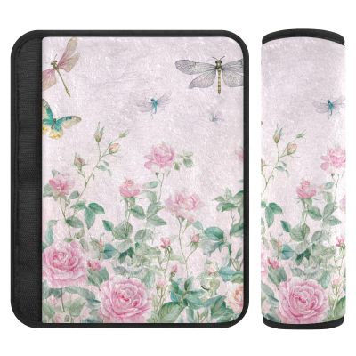 2 Pack Seatbelt Covers Seat Belt Cover Pad for Adults Boys Girls Car Seat Strap Covers Pads Cushion Universal Shoulder Strap Pad Protector 10x7.7 Inch Pink Spring Roses and Dragonfly Butterfly