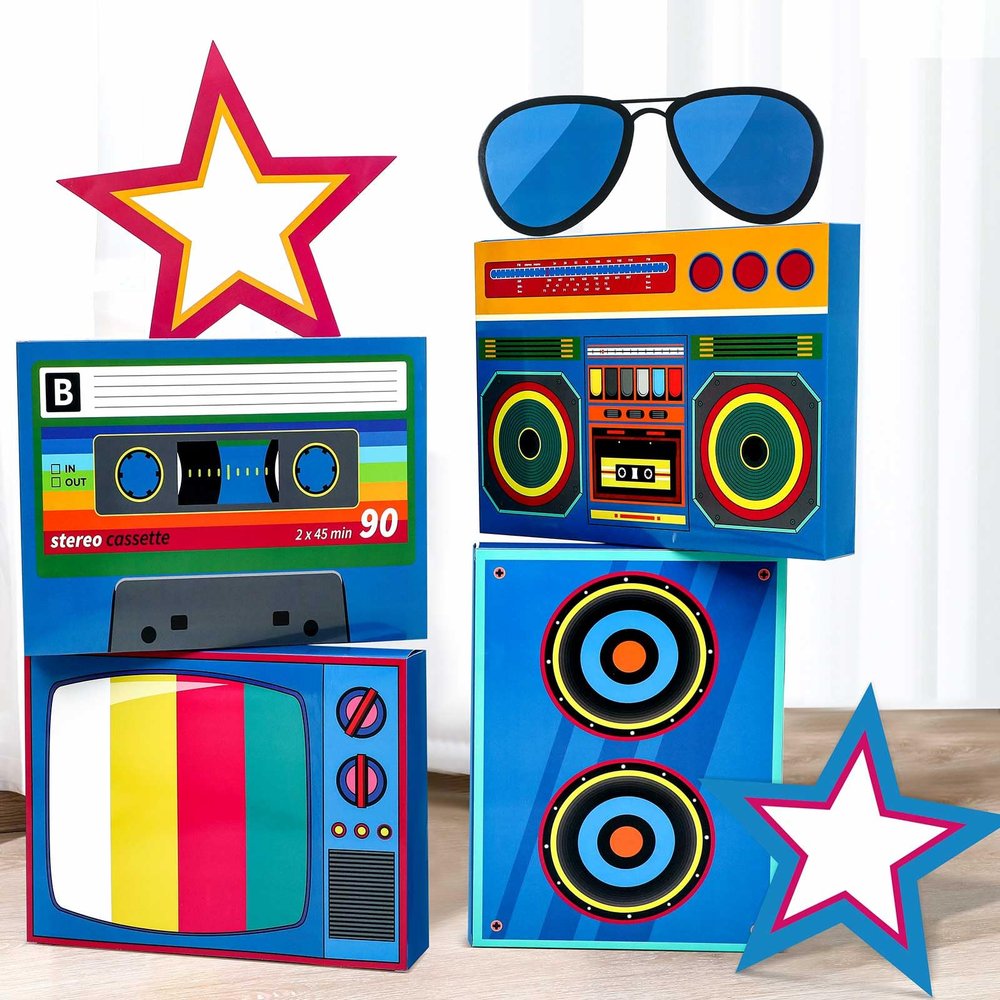 Weekgrat 7 Pcs Large 80s 90s Party Decorations Hip Hop Boombox Box Set