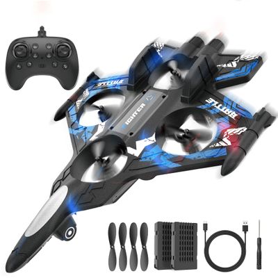 BEZGAR RC Plane | 2.4GHZ Remote Control Airplane, Mini Stunt Plane Helicopter, 360 Flip Fighter Jet Toy with Colorful LED Navigation Lights Blue, Toys for ages 8-13