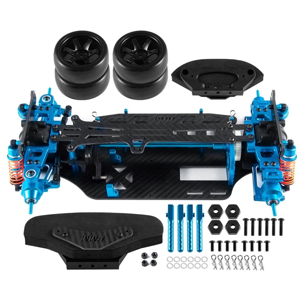 1/10 Car Frame Aluminum Alloy Fiber Frame Kit Plastic Wheels Shock Absorbers for Tamiya TT01 RC Drift Car DIY Parts (A)