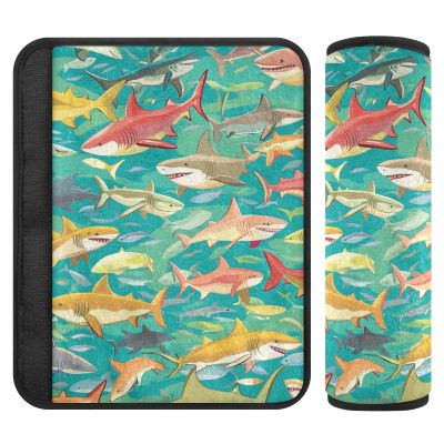2 Pack Seatbelt Covers Seat Belt Cover Pad for Adults Boys Girls Car Seat Strap Covers Pads Cushion Universal Shoulder Strap Pad Protector for Backpack Camera Bag 10x7.7Inch Colorful Sharks Green