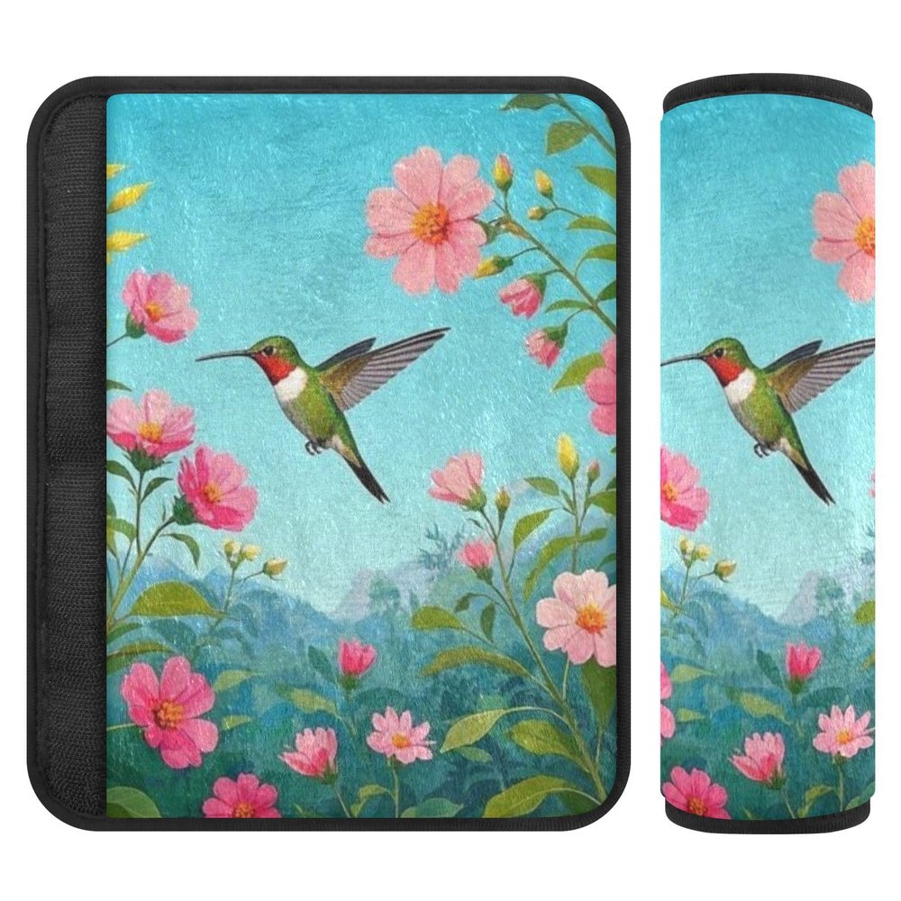 2 Pack Seatbelt Covers Seat Belt Cover Pad for Adults Boys Girls Car Seat Strap Covers Pads Cushion Universal Shoulder Strap Pad Protector for Backpack 10x7.7Inch Hummingbird Flower Leaf Mountain